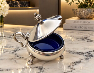 Rare Tiffany Co Antique Sterling Silver Mustard Pot Master Salt Cobalt Liner 66g